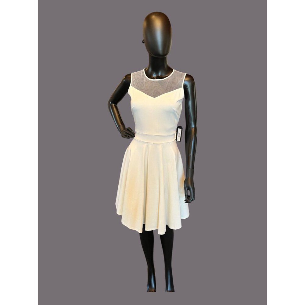 Ivory Knit Pleated Full Skirt Cocktail Dress